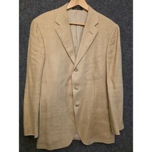 Polo By Ralph Lauren Blazer Sport Coat Mens 40R Beige Silk Herringbone Italy